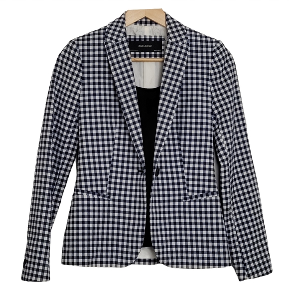 ZARA Women's Jacket Blazer Plaid Lapel Fitted Size XS - Picture 2 of 8